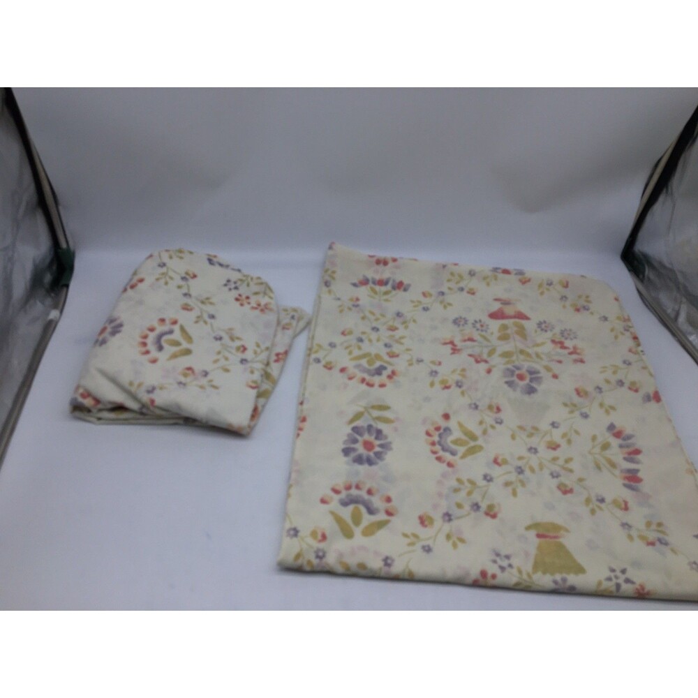 Vtg Floral Watercolor Flower Print Full Double Sheet Set Flat Fitted Percale